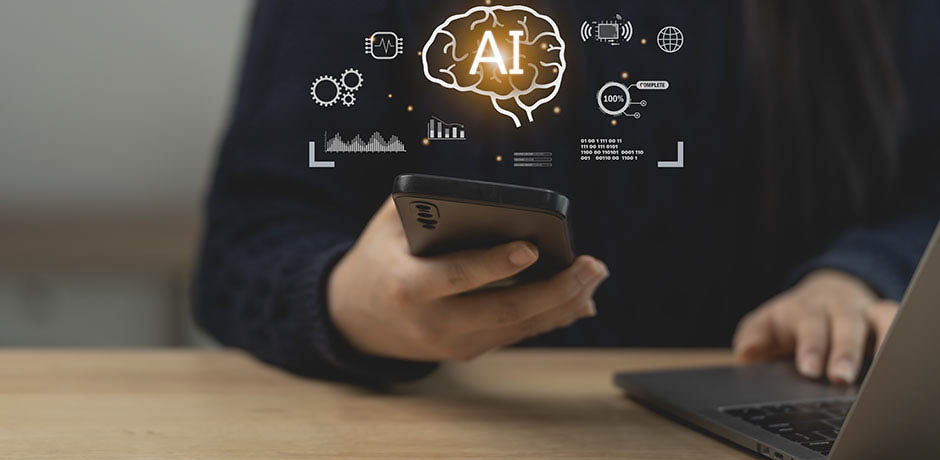 Person Using Smartphone with AI Elements, Innovative Technology